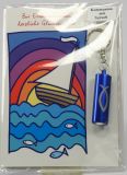 Kommunionkarte - Segelschiff & Mini-Taschenlampe Blau