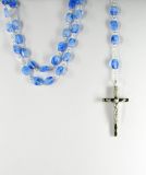 Rosenkranz - Blau-Weie Perle & Silberfarbenes Kreuz
