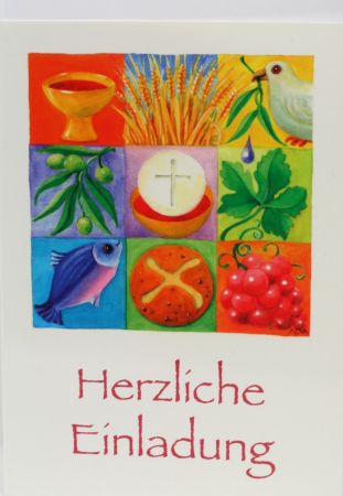 Kommunionkarte - Einladung & Farbige Symbole