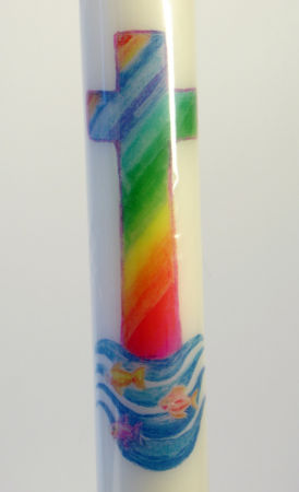 Taufkerze - Regenbogen-Kreuz
