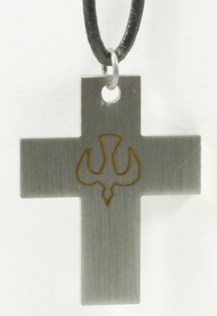 Lederband - Edelstahl-Kreuz & Taube