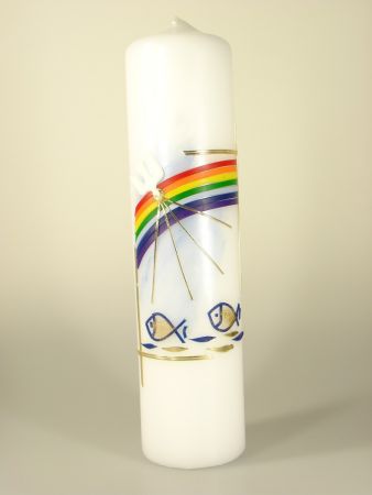 Tischkerze - Taube, Regenbogen & Fisch
