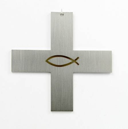 Edelstahl-Kreuz - Gleischenklig & Fisch