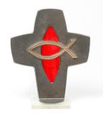 Bronzekreuz - Fisch & Rot