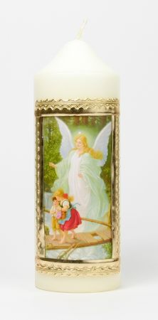 Tischkerze - Kinder auf Br&uuml;cke & Goldrand