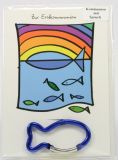 Kommunionkarte - Regenbogen & Fisch-Anhnger Blau