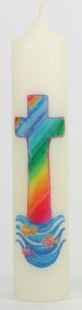 Tischkerze - Regenbogen-Kreuz