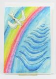 Taufkarte - Regenbogen, Taube & Wasser
