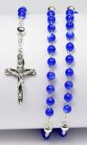 Rosenkranz - Blaue Glasperle & Silberfarbenes Kreuz