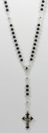 Rosenkranz - Schwarze Holzperle & Silber-Schwarzes Kreuz