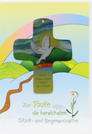 Karte zur Taufe - Unter Gottes Fl&uuml;geln & Metall-Kreuz